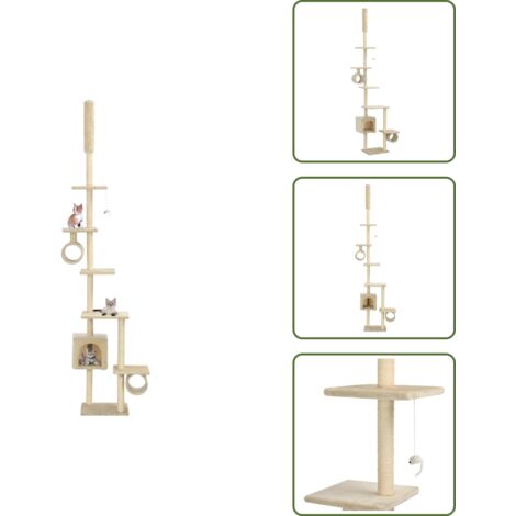 The Living Store Albero per Gatti con Pali Tiragraffi in Sisal 260 cm Beige - Giocattolo per gatti