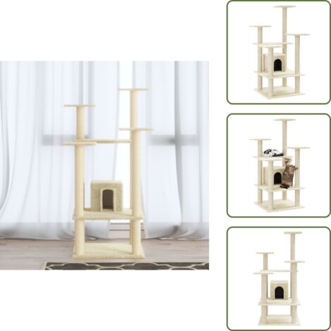 The Living Store Albero per Gatti con Pali Tiragraffi in Sisal Crema 110 cm - Tiragraffi per gatti