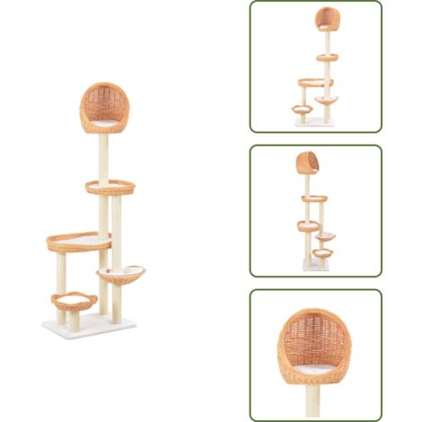 The Living Store Albero per Gatti con Tiragraffi in Legno di Salice Naturale - Tiragraffi per gatti