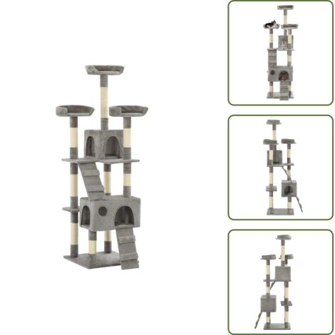The Living Store Albero per Gatti con Tiragraffi in Sisal 170 cm Grigio - Tiragraffi in sisal