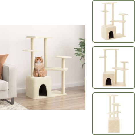 The Living Store Albero per Gatti con Tiragraffi in Sisal Crema 107,5 cm - Albero per gatti con tiragraffi