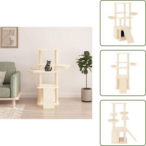 The Living Store Albero per Gatti con Tiragraffi in Sisal Crema 133 cm - Tiragraffi per gatti