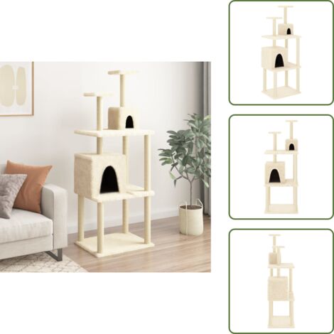 The Living Store Albero per Gatti con Tiragraffi in Sisal Crema 167 cm - Albero per gatti con tiragraffi