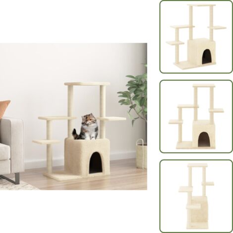 The Living Store Albero per Gatti con Tiragraffi in Sisal Crema 97,5 cm - Albero per gatti in sisal
