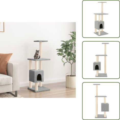 The Living Store Albero per Gatti con Tiragraffi in Sisal Grigio Chiaro 104 cm - Tiragraffi in sisal