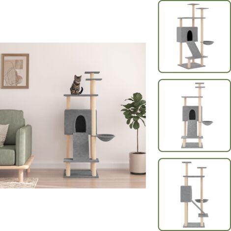 The Living Store Albero per Gatti con Tiragraffi in Sisal Grigio Chiaro 153 cm - Albero per gatti con tiragraffi