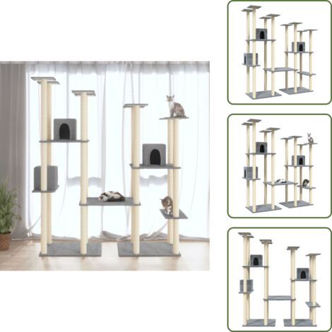 The Living Store Albero per Gatti con Tiragraffi in Sisal Grigio Chiaro 174 cm - Tiragraffi per gatti