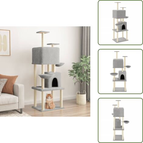 The Living Store Albero per Gatti con Tiragraffi in Sisal Grigio Chiaro 180 cm - Albero per gatti con tiragraffi
