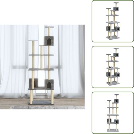 The Living Store Albero per Gatti con Tiragraffi in Sisal Grigio Chiaro 188 cm - Tiragraffi in sisal