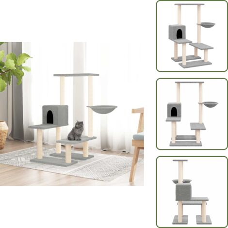 The Living Store Albero per Gatti con Tiragraffi in Sisal Grigio Chiaro 94,5 cm - Albero per gatti con tiragraffi