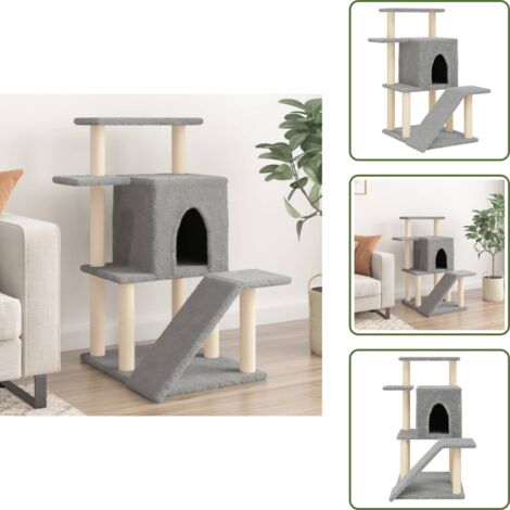 The Living Store Albero per Gatti con Tiragraffi in Sisal Grigio Chiaro 97 cm - Albero per gatti con tiragraffi