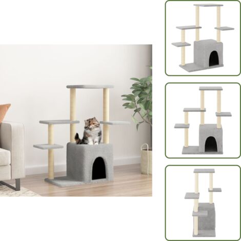 The Living Store Albero per Gatti con Tiragraffi in Sisal Grigio Chiaro 97,5 cm - Albero per gatti in sisal