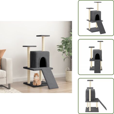 The Living Store Albero per Gatti con Tiragraffi in Sisal Grigio Scuro 110 cm - Albero per gatti in sisal