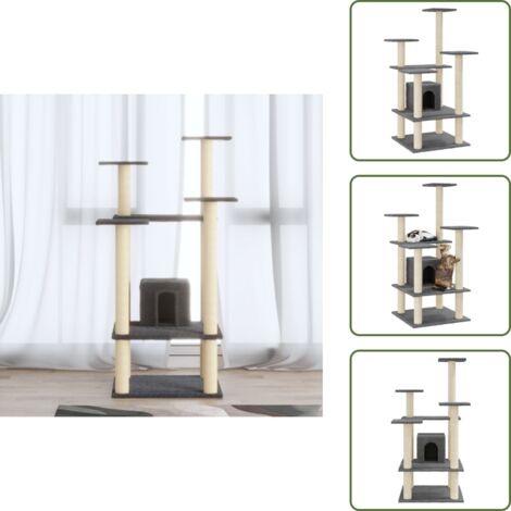 The Living Store Albero per Gatti con Tiragraffi in Sisal Grigio Scuro 110 cm - Tiragraffi per gatti