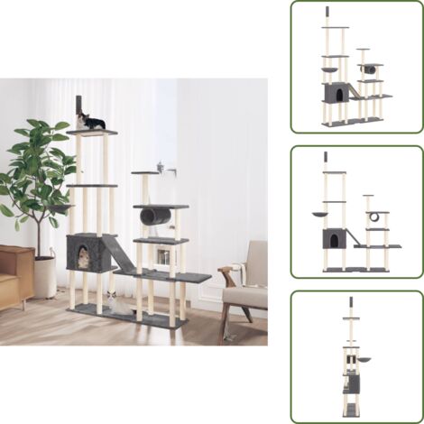 The Living Store Albero per Gatti con Tiragraffi in Sisal Grigio Scuro 279 cm - Albero per gatti con tiragraffi