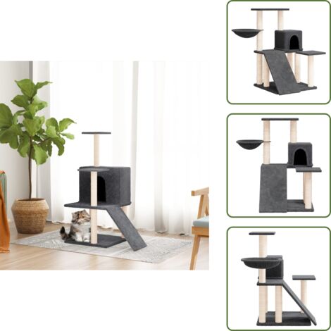 The Living Store Albero per Gatti con Tiragraffi in Sisal Grigio Scuro 82 cm - Albero per gatti con tiragraffi