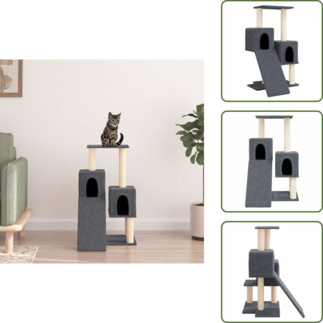The Living Store Albero per Gatti con Tiragraffi in Sisal Grigio Scuro 82 cm - Albero per gatti con tiragraffi