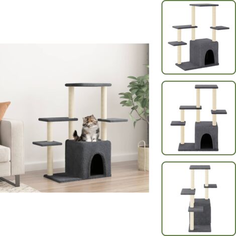 The Living Store Albero per Gatti con Tiragraffi in Sisal Grigio Scuro 97,5 cm - Albero per gatti in sisal