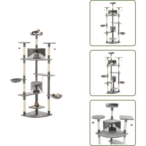 The Living Store Albero per Gatti e Tiragraffi in Sisal 203 cm Grigio e Bianco - Tiragraffi per gatti