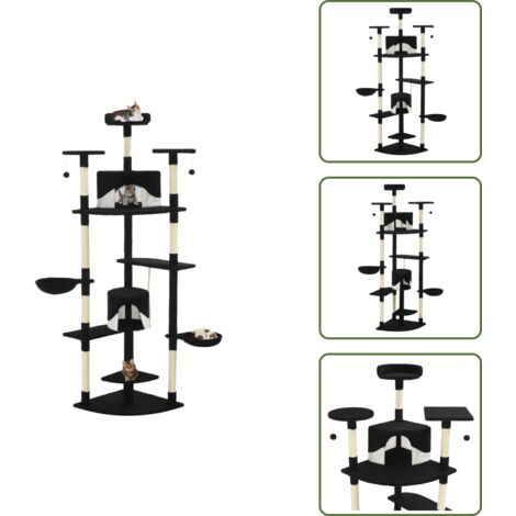 The Living Store Albero per Gatti e Tiragraffi in Sisal 203 cm Nero e Bianco - Tiragraffi per gatti