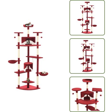 The Living Store Albero per Gatti e Tiragraffi in Sisal 203 cm Rosso e Bianco - Tiragraffi per gatti