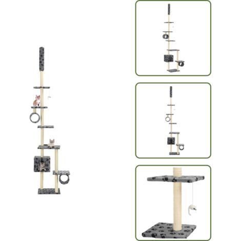 The Living Store Albero per Gatti e Tiragraffi Sisal 260cm Zampe Stampate Grigio - Tiragraffi per gatti