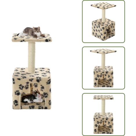 The Living Store Albero per Gatti e Tiragraffi Sisal 55 cm Zampe Stampate Beige - Tiragraffi per gatti