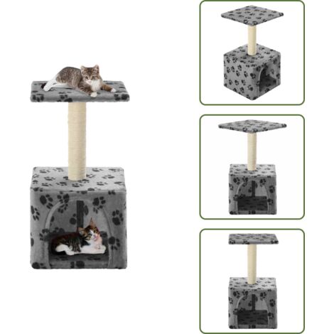 The Living Store Albero per Gatti e Tiragraffi Sisal 55 cm Zampe Stampate Grigio - Tiragraffi per gatti