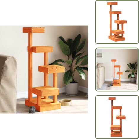 The Living Store Albero per Gatti Marrone Cera 45,5x49x103 cm in Legno di Pino - Albero per gatti in legno