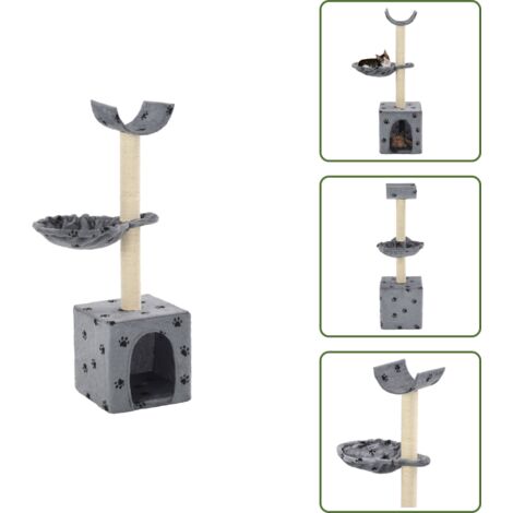 The Living Store Albero per Gatti Tiragraffi Sisal 105 cm Zampe Stampate Grigio - Tiragraffi per gatti