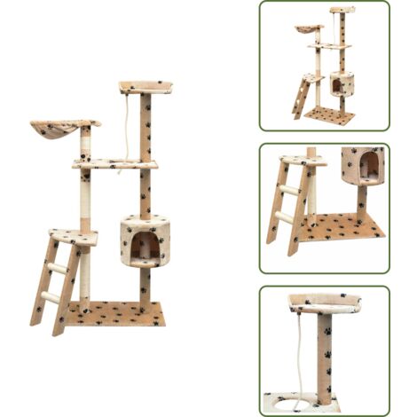 The Living Store Albero per Gatti Tiragraffi Sisal 150 cm Zampe Stampate Beige - Giocattolo per gatti