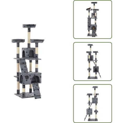 The Living Store Albero per Gatti Tiragraffi Sisal 170 cm Zampe Stampate Grigio - Tiragraffi per gatti