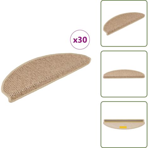 The Living Store Alfombra autoadhesiva escalera sisal 30 uds 65x21x4 cm arena - Alfombra autoadhesiva