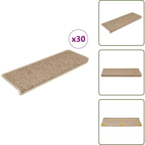 The Living Store Alfombra autoadhesiva escalera sisal 30 uds 65x21x4 cm arena - Alfombra autoadhesiva