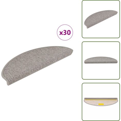 The Living Store Alfombra autoadhesiva escalera sisal 30 uds 65x21x4 cm plateado - Alfombra autoadhesiva