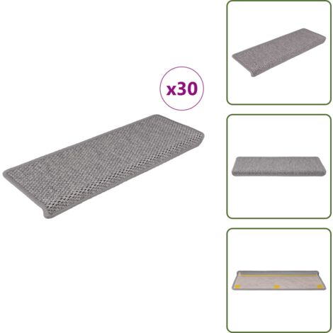 The Living Store Alfombra autoadhesiva escalera sisal 30 uds 65x21x4 cm plateado - Alfombra autoadhesiva