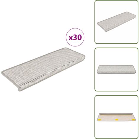 The Living Store Alfombra autoadhesiva escalera sisal 30 uds 65x21x4 cm Platina - Alfombra autoadhesiva