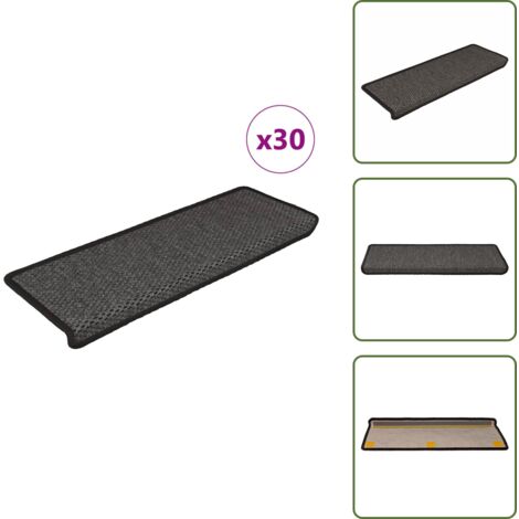 The Living Store Alfombra autoadhesiva escalera sisal 30 uds 65x21x4cm antracita - Alfombra autoadhesiva