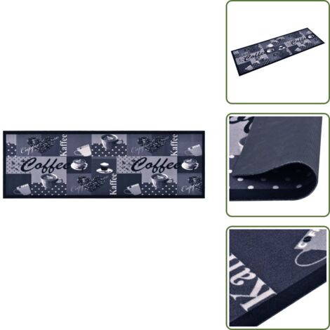 The Living Store Alfombra de cocina lavable Coffee azul 45x150 cm - Alfombra lavable