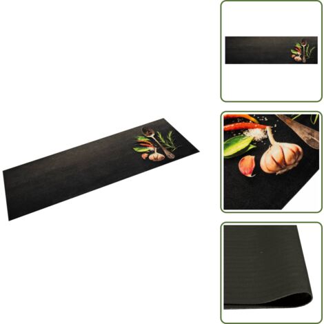 The Living Store Alfombra de cocina lavable terciopelo dibujo especias 45x150 cm - Alfombra lavable