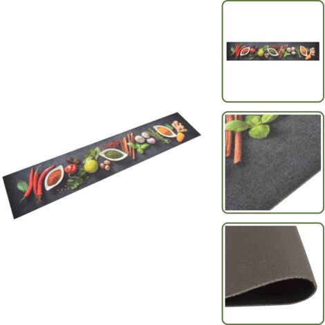 The Living Store Alfombra de cocina lavable terciopelo dibujo especias 60x300 cm - Alfombra lavable