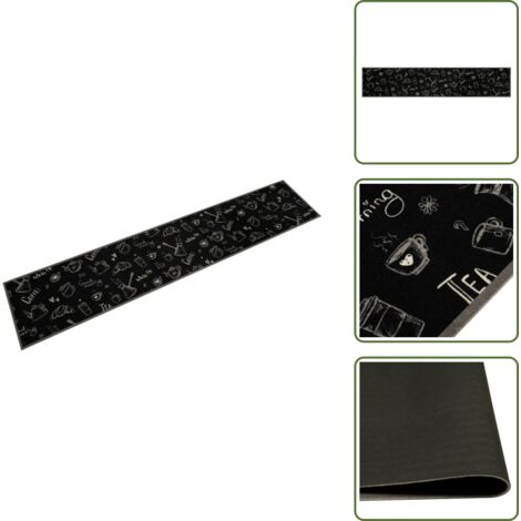 The Living Store Alfombra de cocina lavable terciopelo Morning negro 60x300 cm - Alfombra lavable
