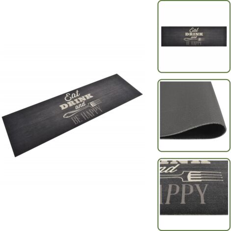 The Living Store Alfombra de cocina lavable terciopelo negro 60x180 cm - Alfombra lavable
