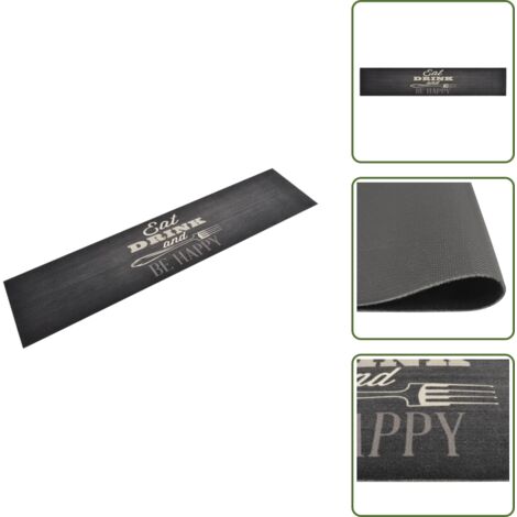 The Living Store Alfombra de cocina lavable terciopelo negro 60x300 cm - Alfombra lavable