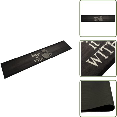 The Living Store Alfombra de cocina lavable terciopelo negro taza 60x300 cm - Alfombra lavable