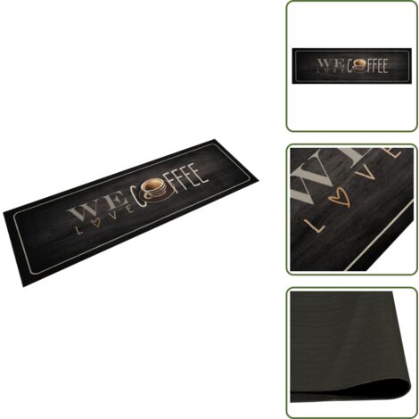 The Living Store Alfombra de cocina lavable terciopelo texto café 45x150 cm - Alfombra lavable