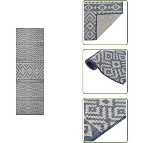 The Living Store Alfombra de exterior de tejido plano rayas azules 80x250 cm - Alfombra de exterior