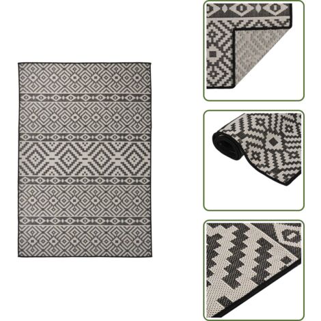 The Living Store Alfombra de exterior de tejido plano rayas negras 160x230 cm - Alfombra de exterior