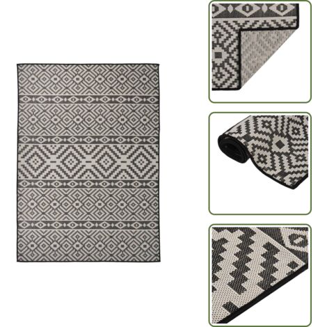 The Living Store Alfombra de exterior de tejido plano rayas negras 200x280 cm - Alfombra de exterior