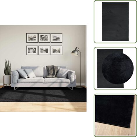 The Living Store Alfombra de pelo corto OVIEDO negro 160x230 cm - Alfombra de pelo corto